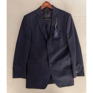 Ralph Lauren Suit Mens 41/33 Two Button Pant Blue Pinstriped Stretch Wool New